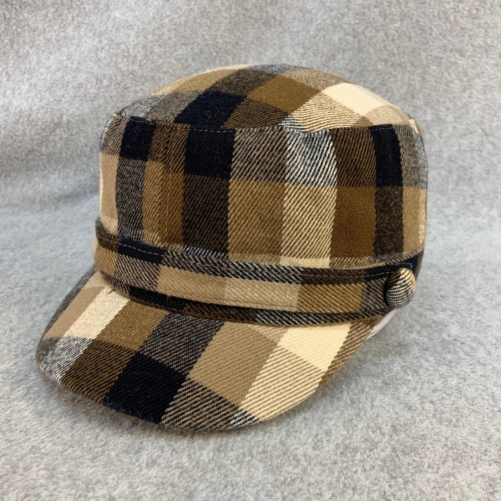 Plaid Checkered Unisex Brown Tan Cadet Military Cap Hat One Size